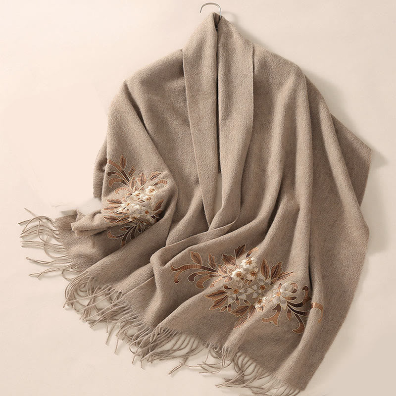 Buddha Stones Wool Shawl Begonia Embroidery Tassel Winter Cozy Travel Scarf Wrap - image 2