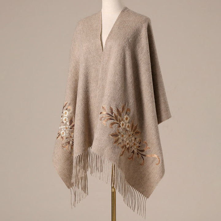 Buddha Stones Wool Shawl Begonia Embroidery Tassel Winter Cozy Travel Scarf Wrap - image 1