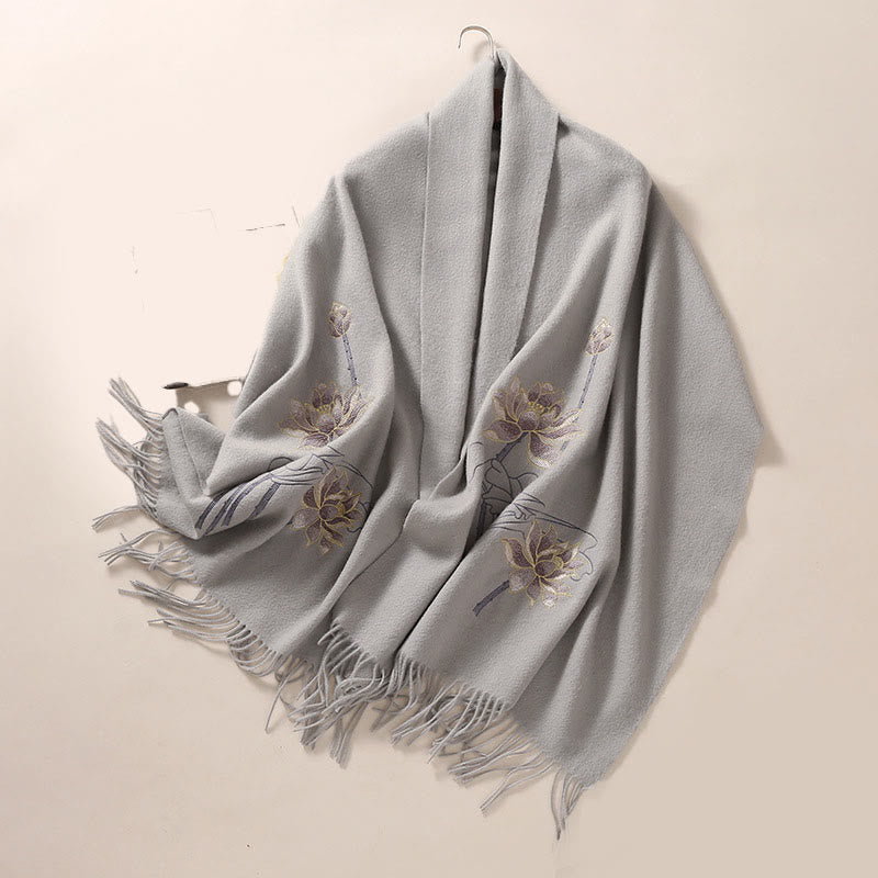 Buddha Stones Wool Shawl Lotus Embroidery Tassel Winter Cozy Travel Scarf Wrap - image 2