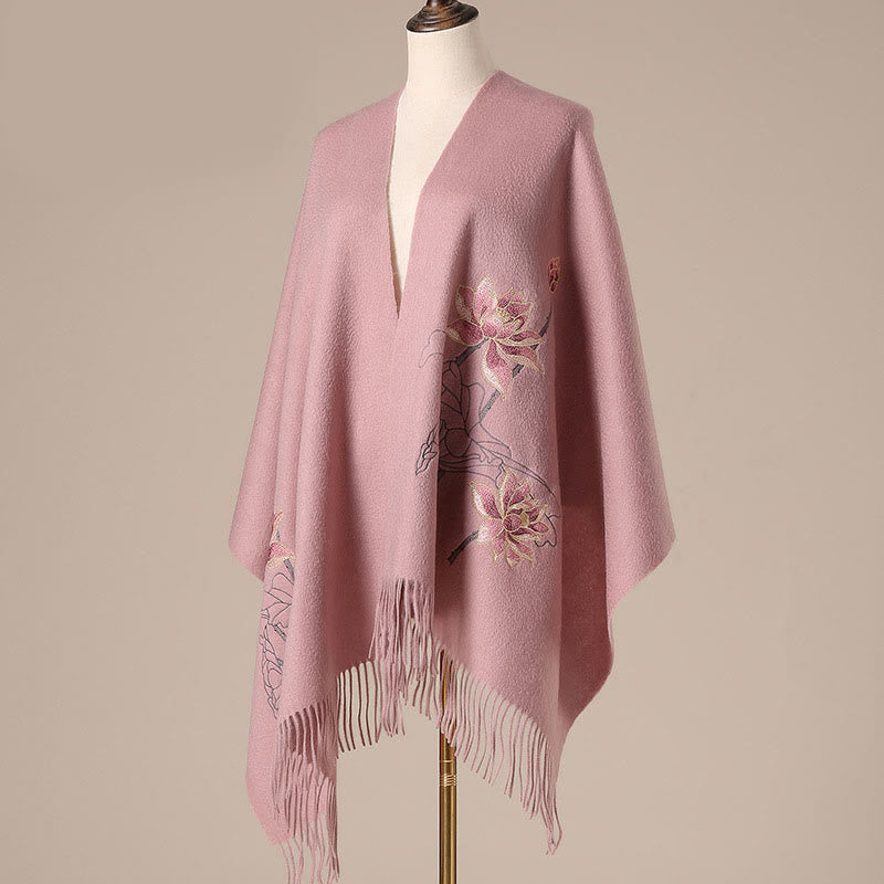 Buddha Stones Wool Shawl Lotus Embroidery Tassel Winter Cozy Travel Scarf Wrap - image 4