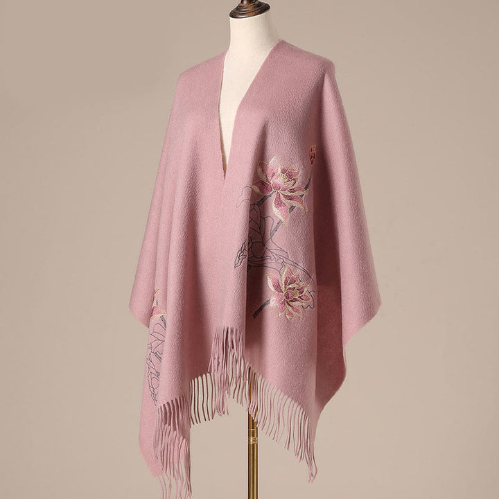 Buddha Stones Wool Shawl Lotus Embroidery Tassel Winter Cozy Travel Scarf Wrap - image 4