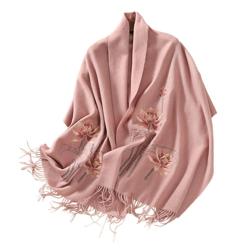 Buddha Stones Wool Shawl Lotus Embroidery Tassel Winter Cozy Travel Scarf Wrap - image 10