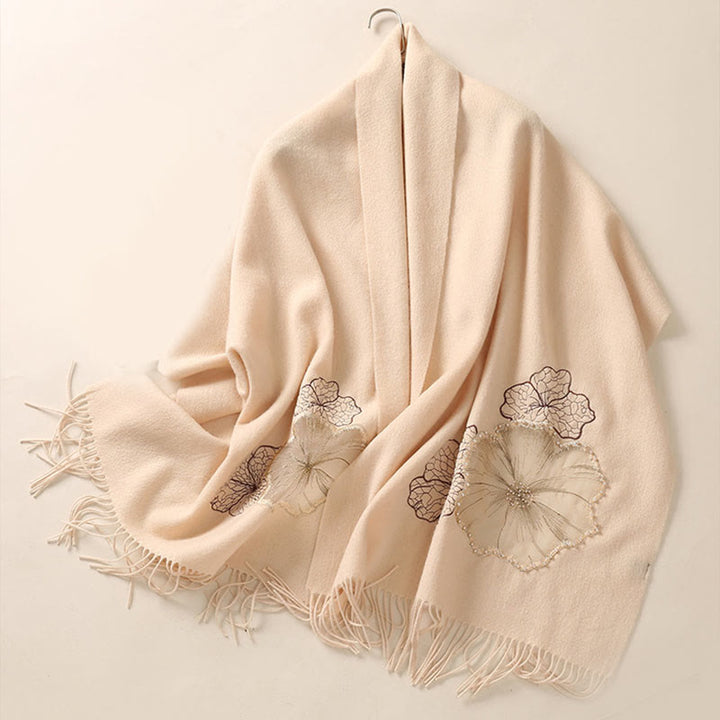 Buddha Stones Wool Shawl Lotus Leaf Embroidery Tassel Winter Cozy Travel Scarf Wrap - image 9