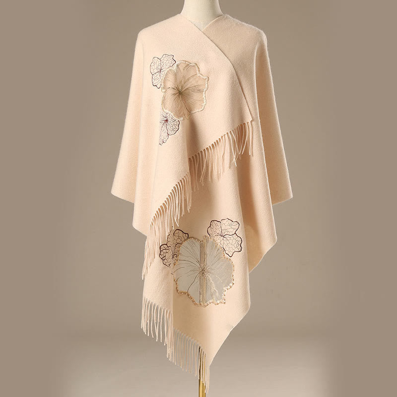 Buddha Stones Wool Shawl Lotus Leaf Embroidery Tassel Winter Cozy Travel Scarf Wrap - image 8