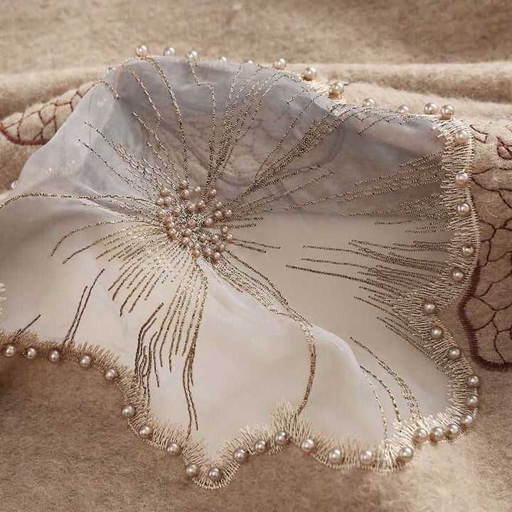Buddha Stones Wool Shawl Lotus Leaf Embroidery Tassel Winter Cozy Travel Scarf Wrap - image 4