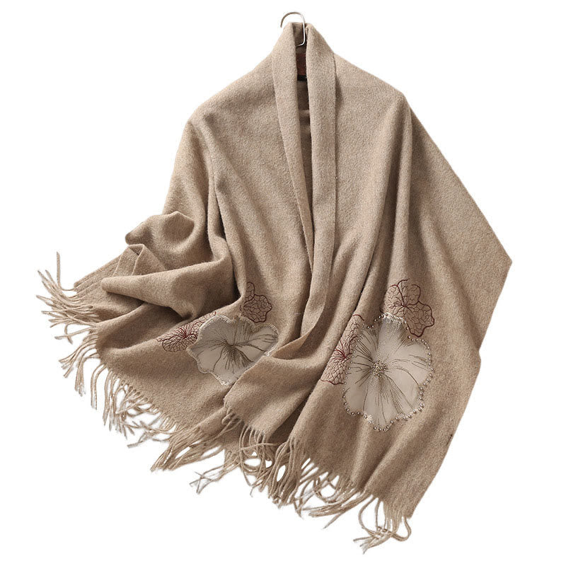 Buddha Stones Wool Shawl Lotus Leaf Embroidery Tassel Winter Cozy Travel Scarf Wrap - image 6