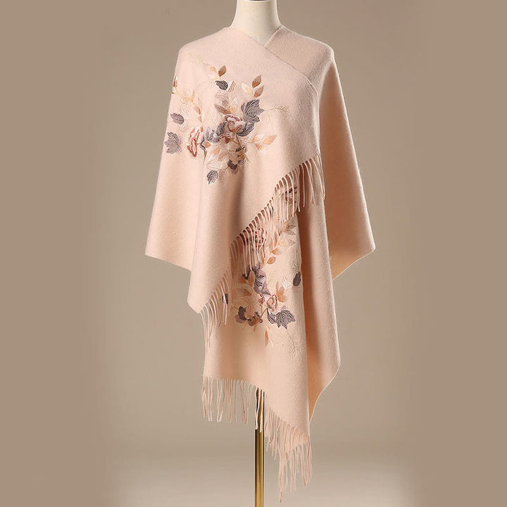 Buddha Stones Wool Shawl Weiyang Flower Embroidery Tassel Winter Cozy Travel Scarf Wrap - image 8