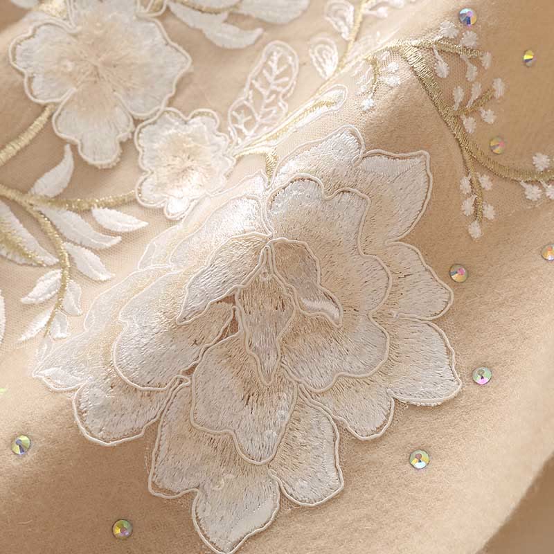 Buddha Stones Wool Shawl White Flower Embroidery Tassel Winter Cozy Travel Scarf Wrap - image 4