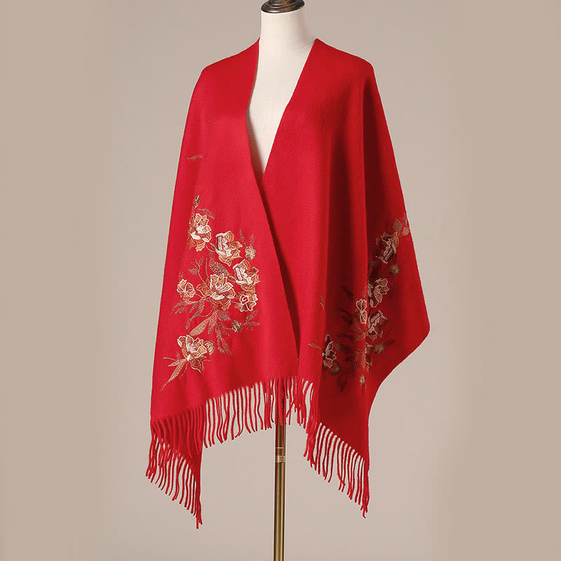Buddha Stones Wool Shawl Flowers Leaves Embroidery Tassel Winter Cozy Travel Scarf Wrap - image 1