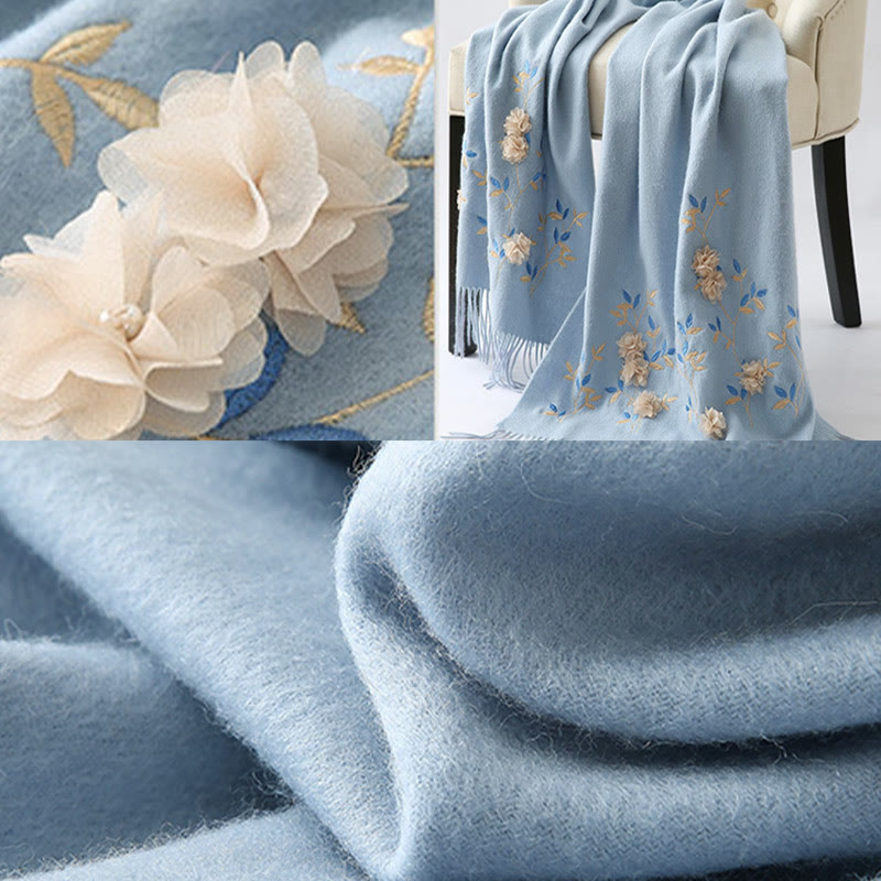 Buddha Stones Wool Shawl 3D Floral Embroidery Tassel Winter Cozy Travel Scarf Wrap - image 15