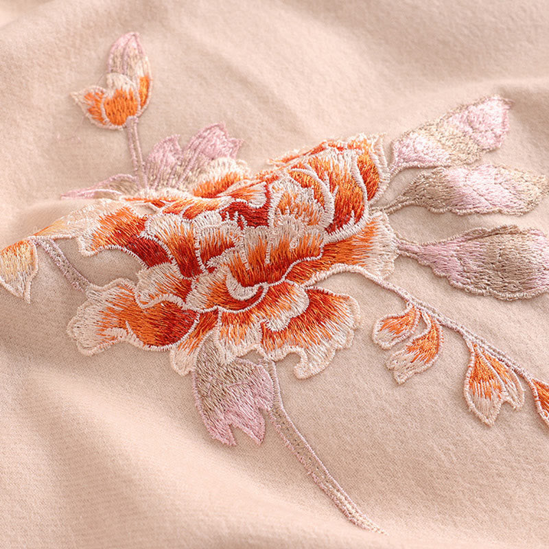 Buddha Stones Wool Shawl Red Flower Embroidery Tassel Winter Cozy Travel Scarf Wrap - image 4