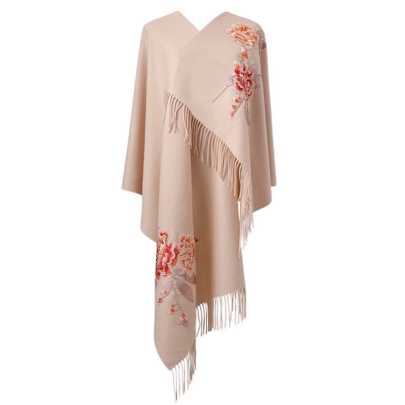 Buddha Stones Wool Shawl Red Flower Embroidery Tassel Winter Cozy Travel Scarf Wrap - image 6
