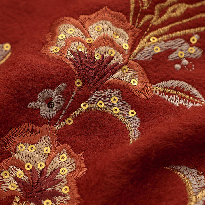 Buddha Stones Wool Shawl Red Flower Gold Sequins Embroidery Tassel Winter Cozy Travel Scarf Wrap - image 4