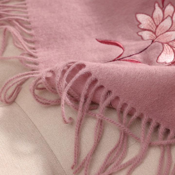Buddha Stones Wool Shawl Pink Lotus Embroidery Tassel Winter Cozy Travel Scarf Wrap - image 5
