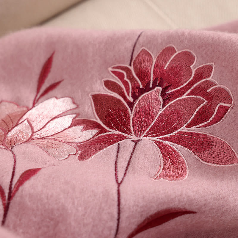 Buddha Stones Wool Shawl Pink Lotus Embroidery Tassel Winter Cozy Travel Scarf Wrap - image 4
