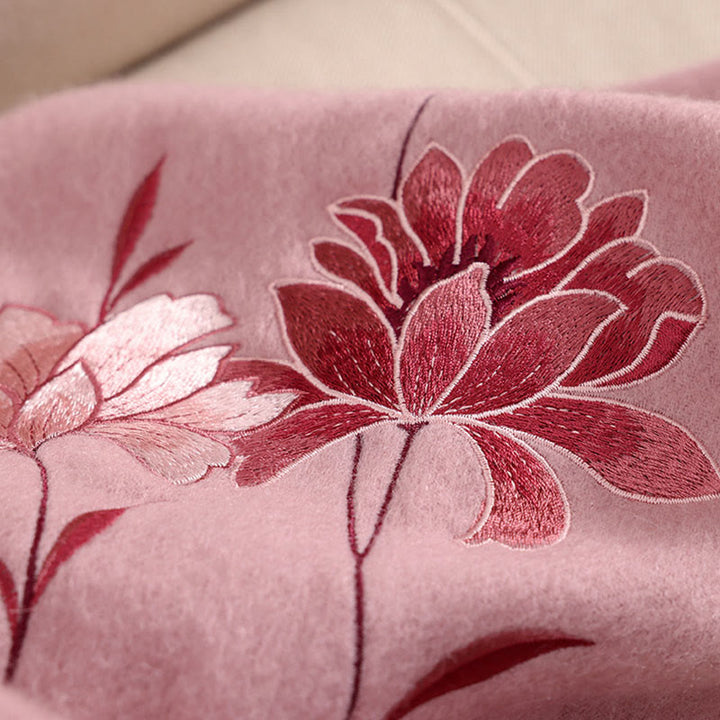 Buddha Stones Wool Shawl Pink Lotus Embroidery Tassel Winter Cozy Travel Scarf Wrap - image 4