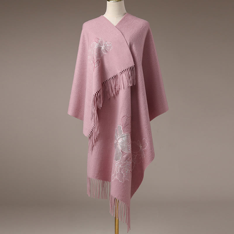 Buddha Stones Wool Shawl Big Flower Sequins Embroidery Tassel Winter Cozy Travel Scarf Wrap - image 7