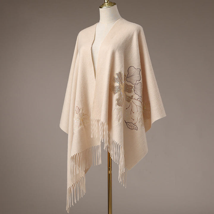 Buddha Stones Wool Shawl Big Flower Sequins Embroidery Tassel Winter Cozy Travel Scarf Wrap - image 2