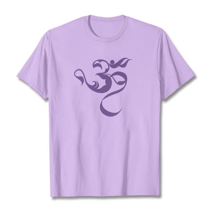 Buddha Stones Om Figure Design Cotton Tee T-shirt - Plum - 2XL - image 13