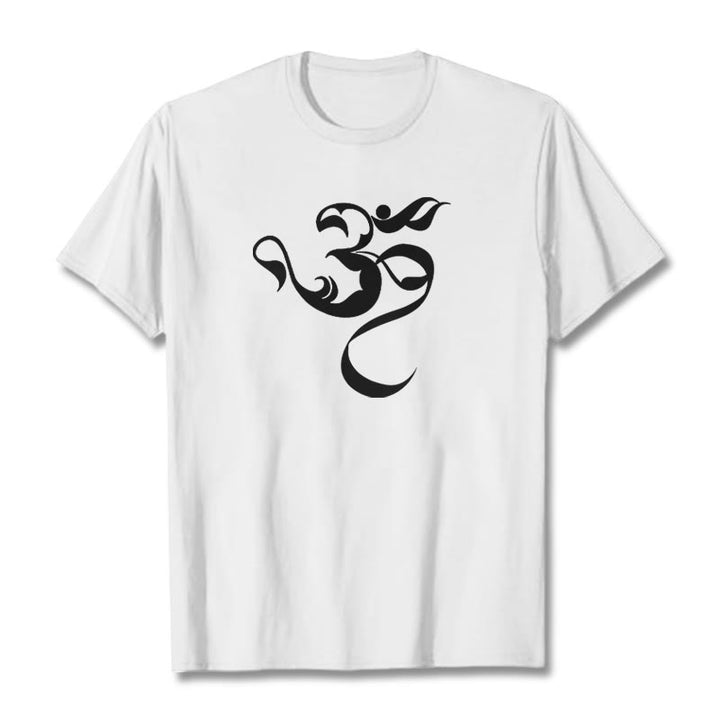 Buddha Stones Om Figure Design Cotton Tee T-shirt - White - 2XL - image 5