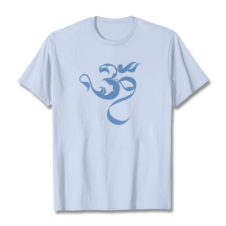 Buddha Stones Om Figure Design Cotton Tee T-shirt - LightCyan - 2XL - image 10