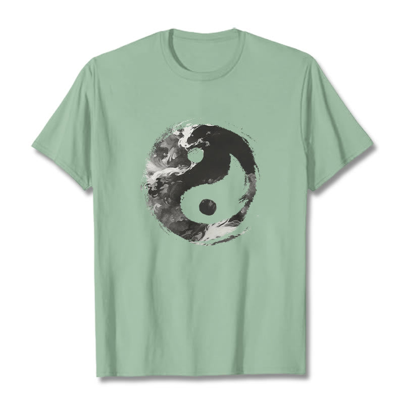 Buddha Stones Yin Yang Cotton Tee T-shirt - PaleGreen - 2XL - image 14