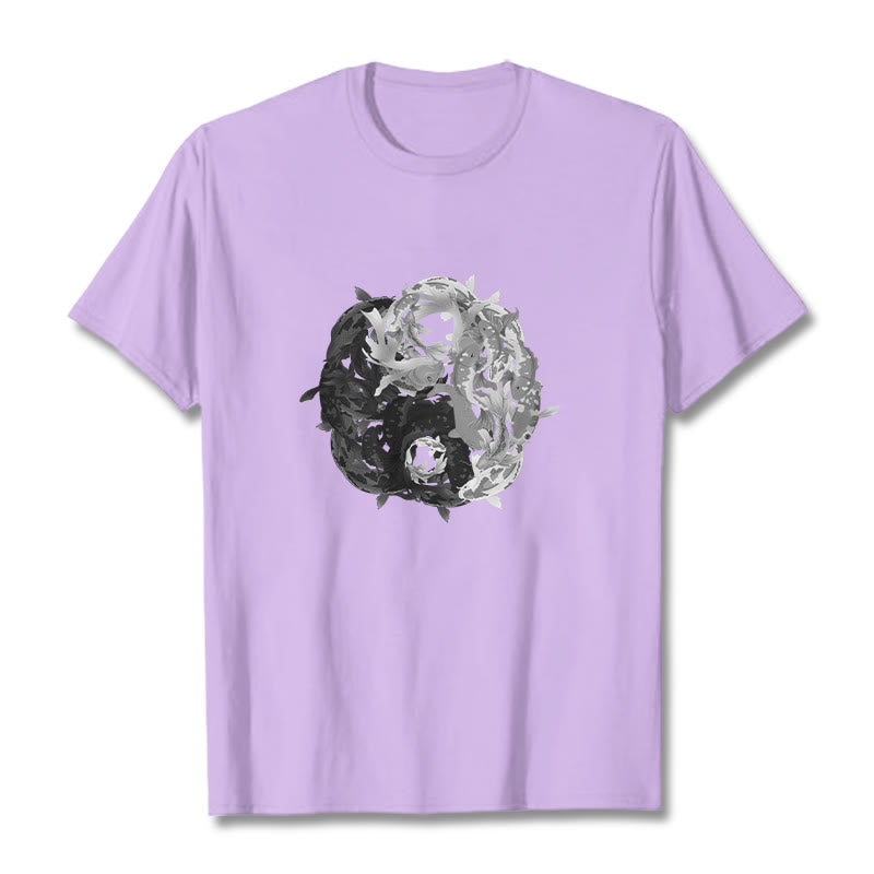 Buddha Stones Yin Yang Koi Fish Combination Cotton Tee T-shirt - Plum - 2XL - image 16