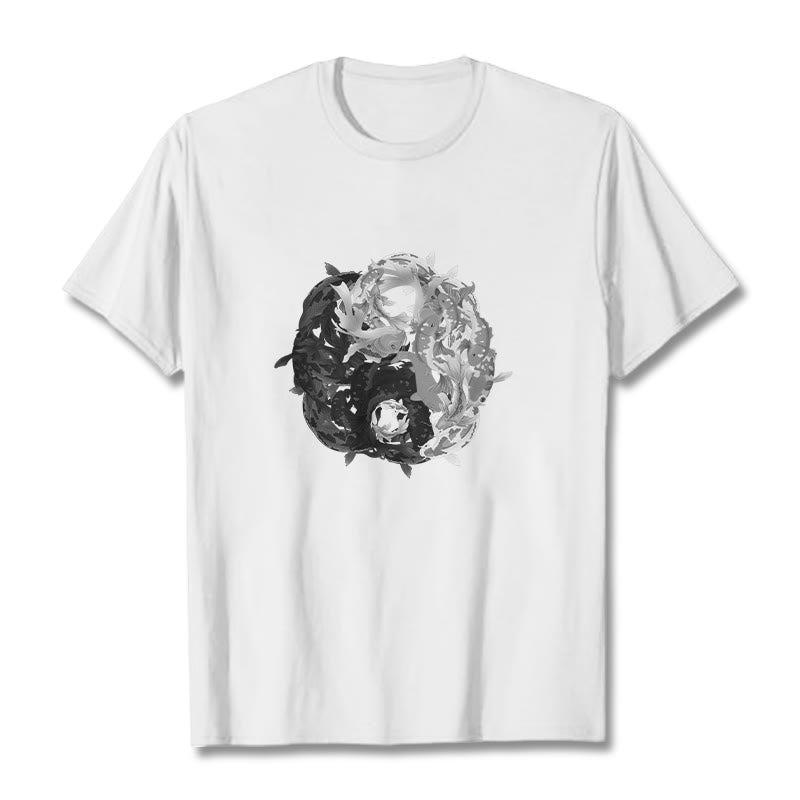 Buddha Stones Yin Yang Koi Fish Combination Cotton Tee T-shirt - White - 2XL - image 0
