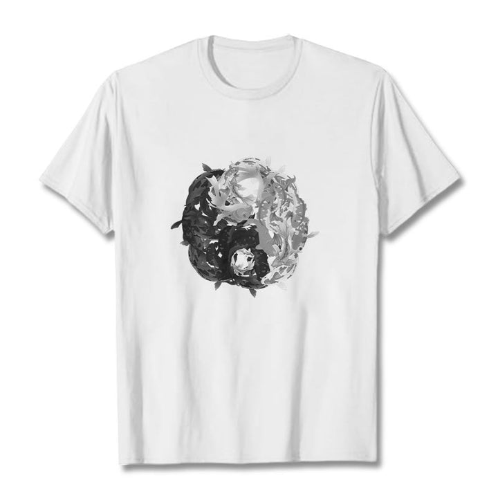Buddha Stones Yin Yang Koi Fish Combination Cotton Tee T-shirt - White - 2XL - image 0