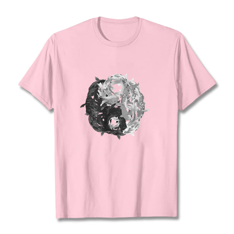 Buddha Stones Yin Yang Koi Fish Combination Cotton Tee T-shirt - LightPink - 2XL - image 18