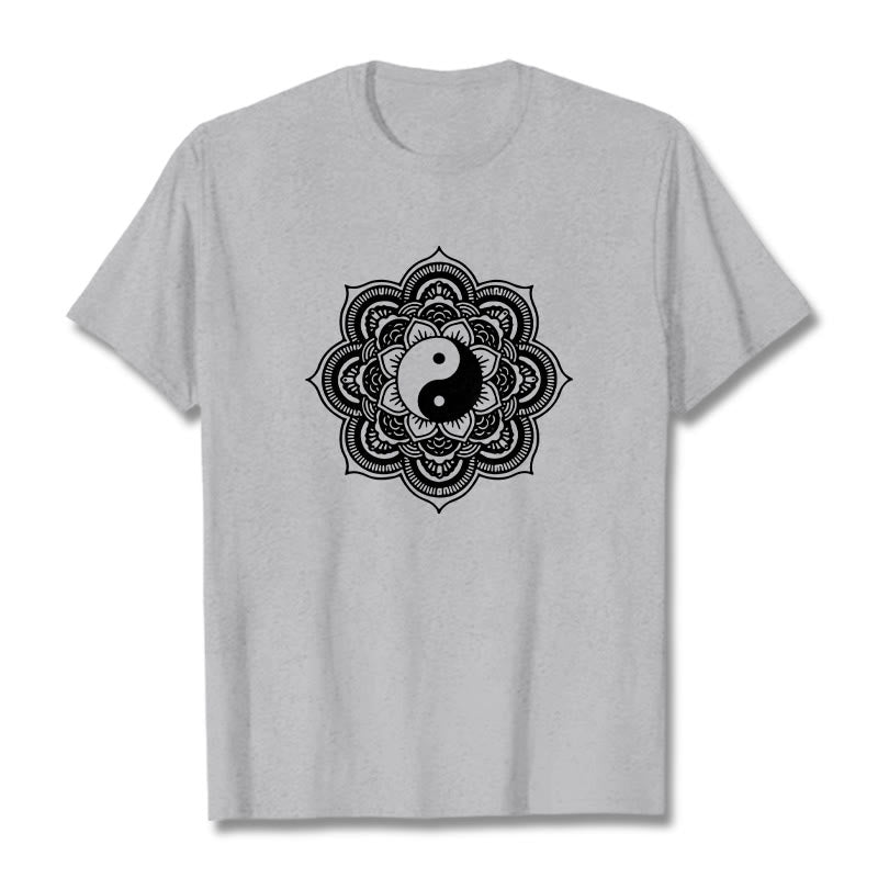 Buddha Stones Mandala Yin Yang Cotton Tee T-shirt - LightGrey - 2XL - image 17