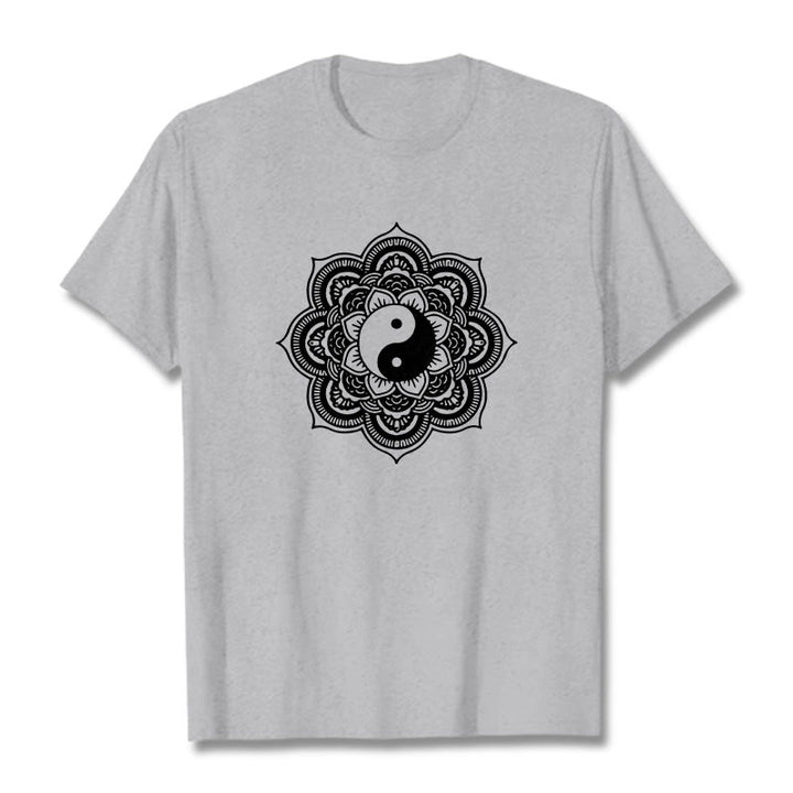 Buddha Stones Mandala Yin Yang Cotton Tee T-shirt - LightGrey - 2XL - image 17