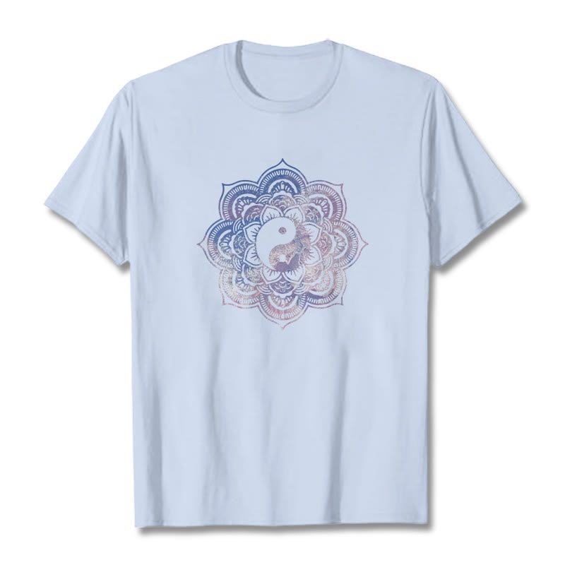 Buddha Stones Mandala Yin Yang Cotton Tee T-shirt - LightCyan - 2XL - image 0