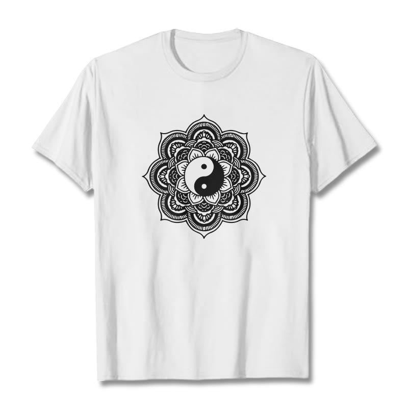 Buddha Stones Mandala Yin Yang Cotton Tee T-shirt - White - 2XL - image 12