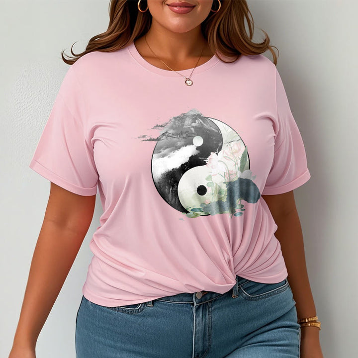 Buddha Stones Yin Yang Lotus Leaf Ink Painting Cotton Tee T-shirt - image 17