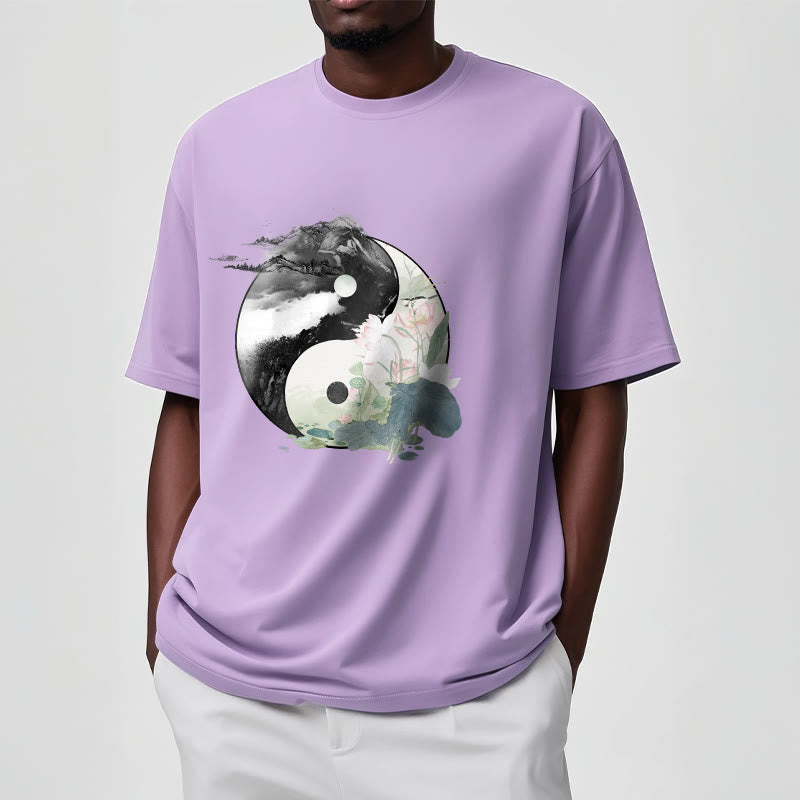 Buddha Stones Yin Yang Lotus Leaf Ink Painting Cotton Tee T-shirt - image 19