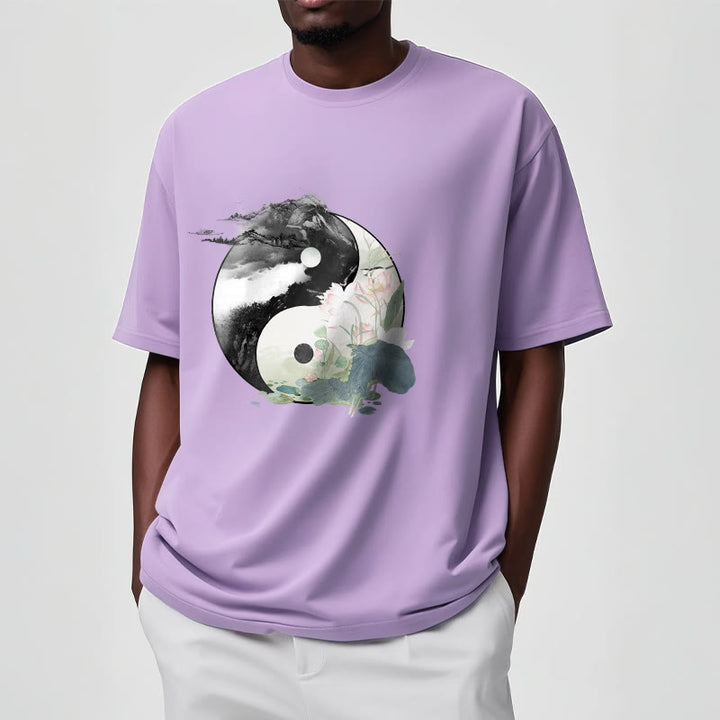 Buddha Stones Yin Yang Lotus Leaf Ink Painting Cotton Tee T-shirt - image 19