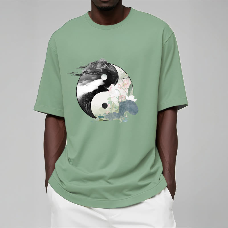 Buddha Stones Yin Yang Lotus Leaf Ink Painting Cotton Tee T-shirt - image 15