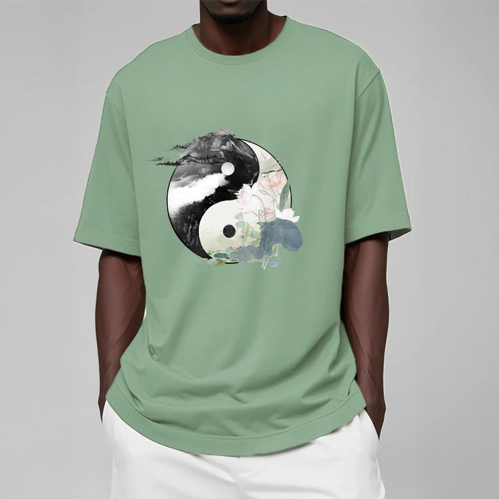 Buddha Stones Yin Yang Lotus Leaf Ink Painting Cotton Tee T-shirt - image 15