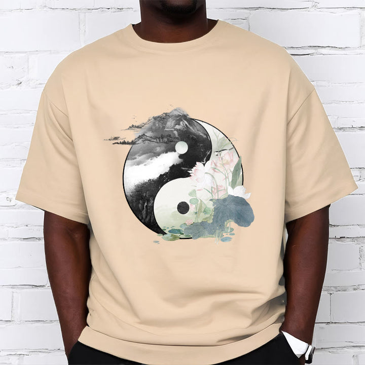 Buddha Stones Yin Yang Lotus Leaf Ink Painting Cotton Tee T-shirt - image 13