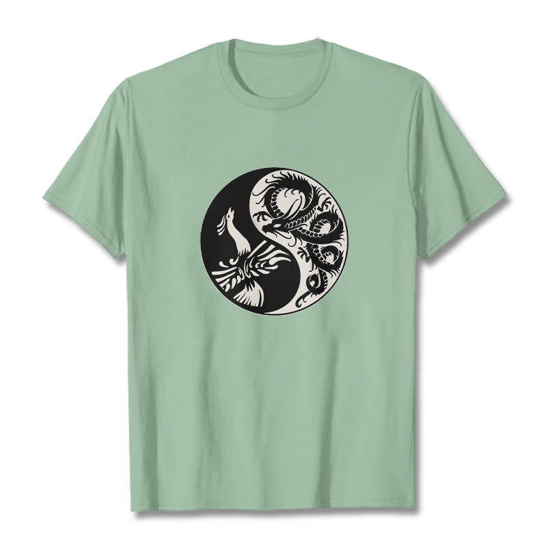 Buddha Stones Phoenix Yin Yang Cotton Tee T-shirt - PaleGreen - 2XL - image 14