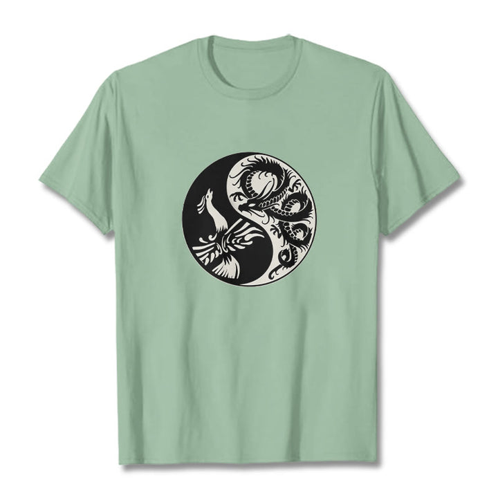 Buddha Stones Phoenix Yin Yang Cotton Tee T-shirt - PaleGreen - 2XL - image 14