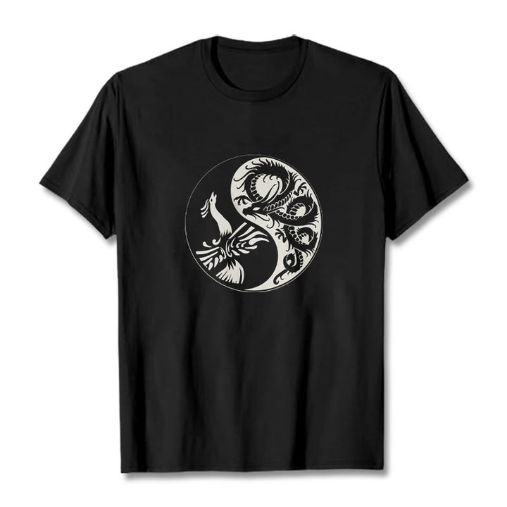 Buddha Stones Phoenix Yin Yang Cotton Tee T-shirt - Black - 2XL - image 0