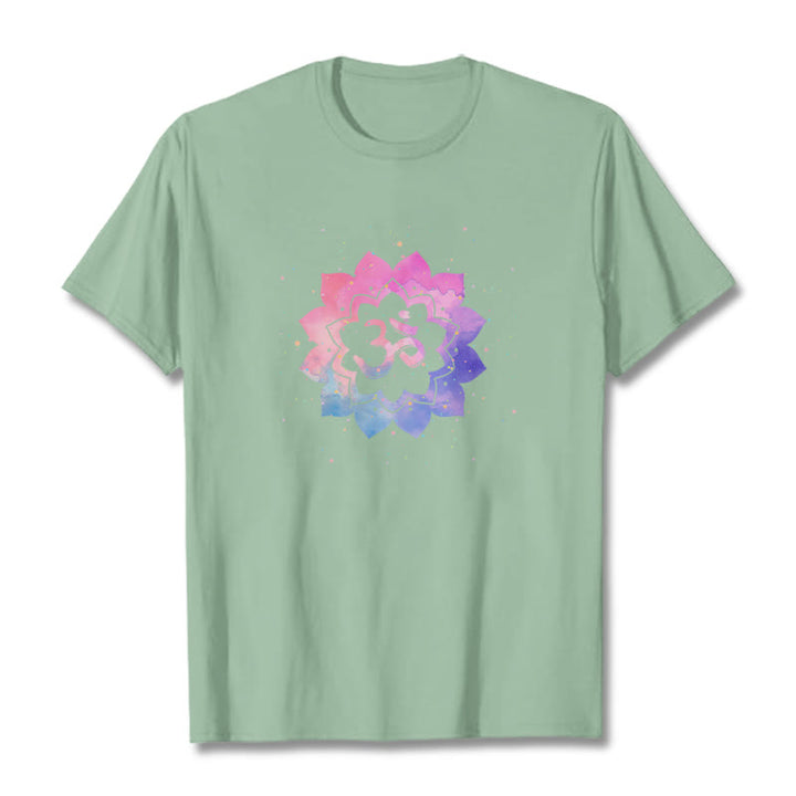 Buddha Stones Om Colorful Lotus Cotton Tee T-shirt - PaleGreen - 2XL - image 18