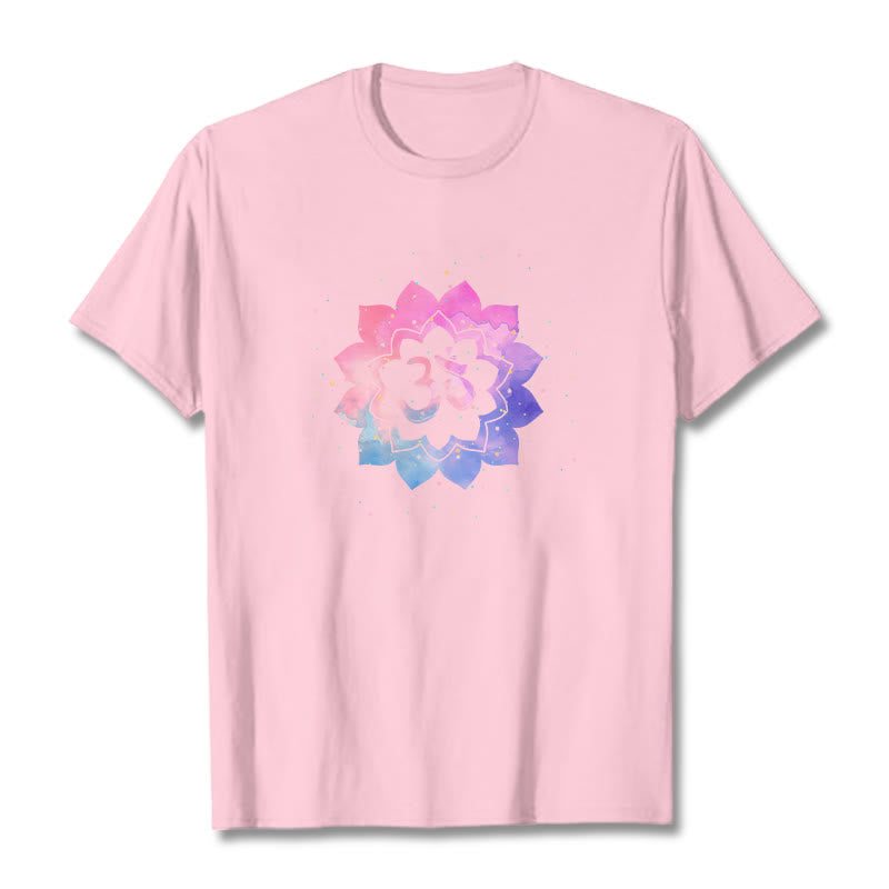 Buddha Stones Om Colorful Lotus Cotton Tee T-shirt - LightPink - 2XL - image 11