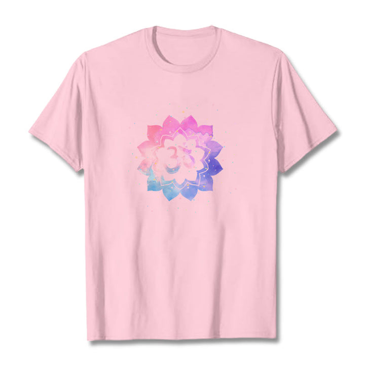 Buddha Stones Om Colorful Lotus Cotton Tee T-shirt - LightPink - 2XL - image 11