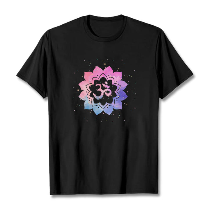 Buddha Stones Om Colorful Lotus Cotton Tee T-shirt - Black - 2XL - image 4
