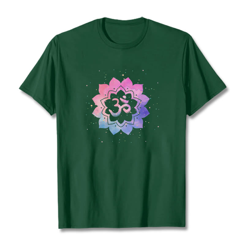 Buddha Stones Om Colorful Lotus Cotton Tee T-shirt - ForestGreen - 2XL - image 16
