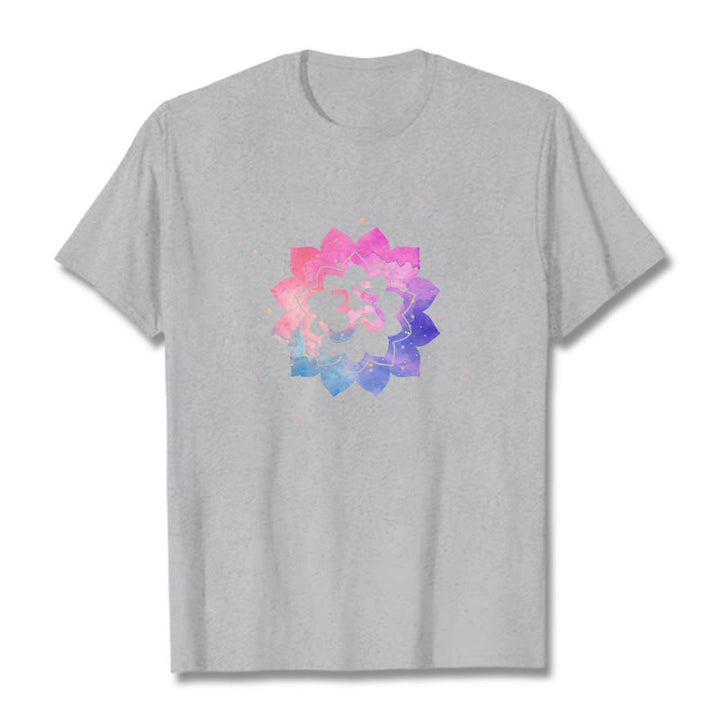 Buddha Stones Om Colorful Lotus Cotton Tee T-shirt - LightGrey - 2XL - image 15