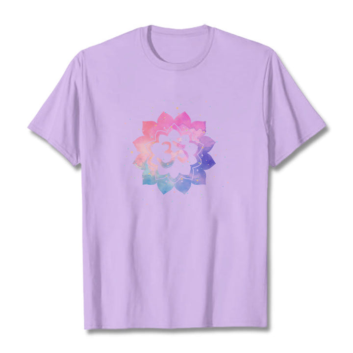Buddha Stones Om Colorful Lotus Cotton Tee T-shirt - Plum - 2XL - image 8